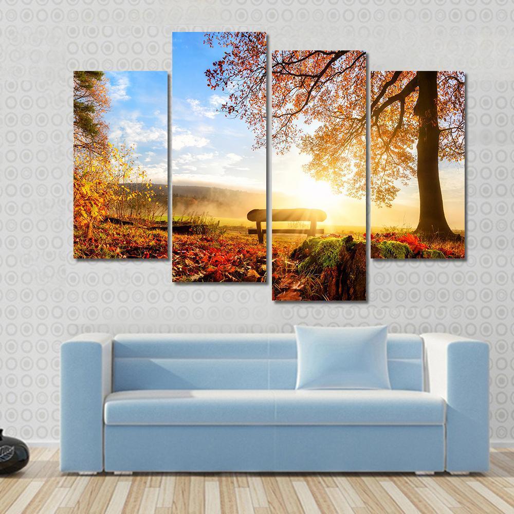 Autumn Landscape With The Sun Canvas Wall Art-4 Pop-Gallery Wrap-50&quot; x 32&quot;-Tiaracle