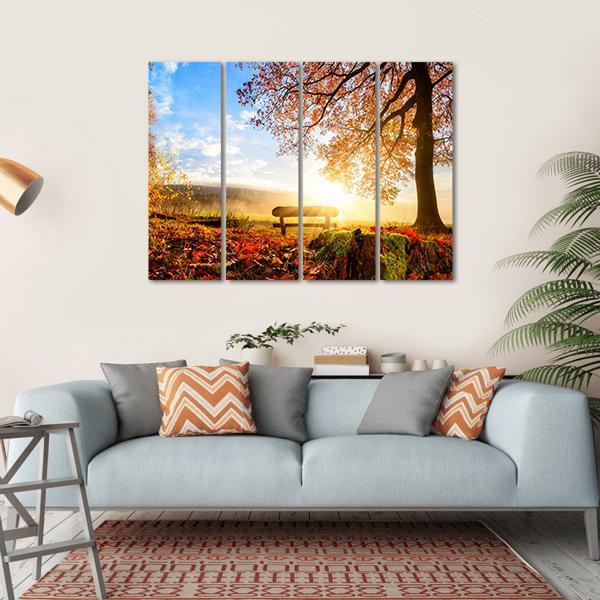 Autumn Landscape With The Sun Canvas Wall Art-4 Horizontal-Gallery Wrap-34" x 24"-Tiaracle