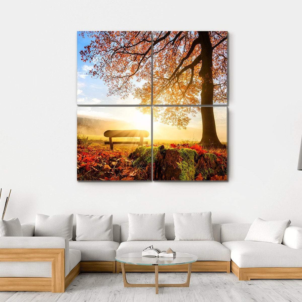 Autumn Landscape With The Sun Canvas Wall Art-4 Square-Gallery Wrap-17" x 17"-Tiaracle
