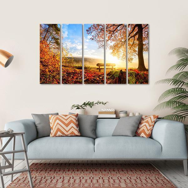 Autumn Landscape With The Sun Canvas Wall Art-5 Horizontal-Gallery Wrap-22" x 12"-Tiaracle
