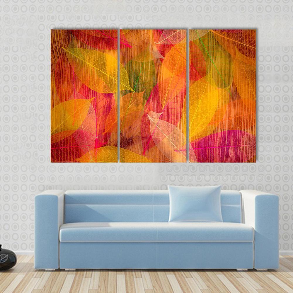 Autumn Leaves Abstract Canvas Wall Art-3 Horizontal-Gallery Wrap-37" x 24"-Tiaracle