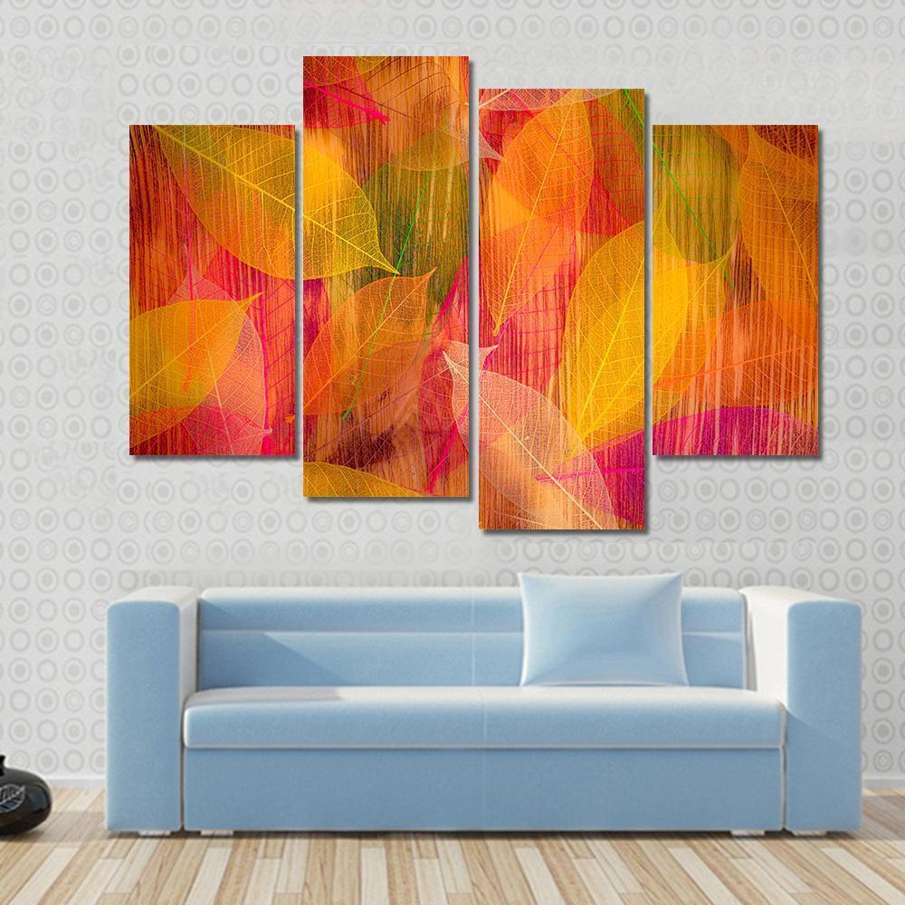 Autumn Leaves Abstract Canvas Wall Art-4 Pop-Gallery Wrap-50" x 32"-Tiaracle