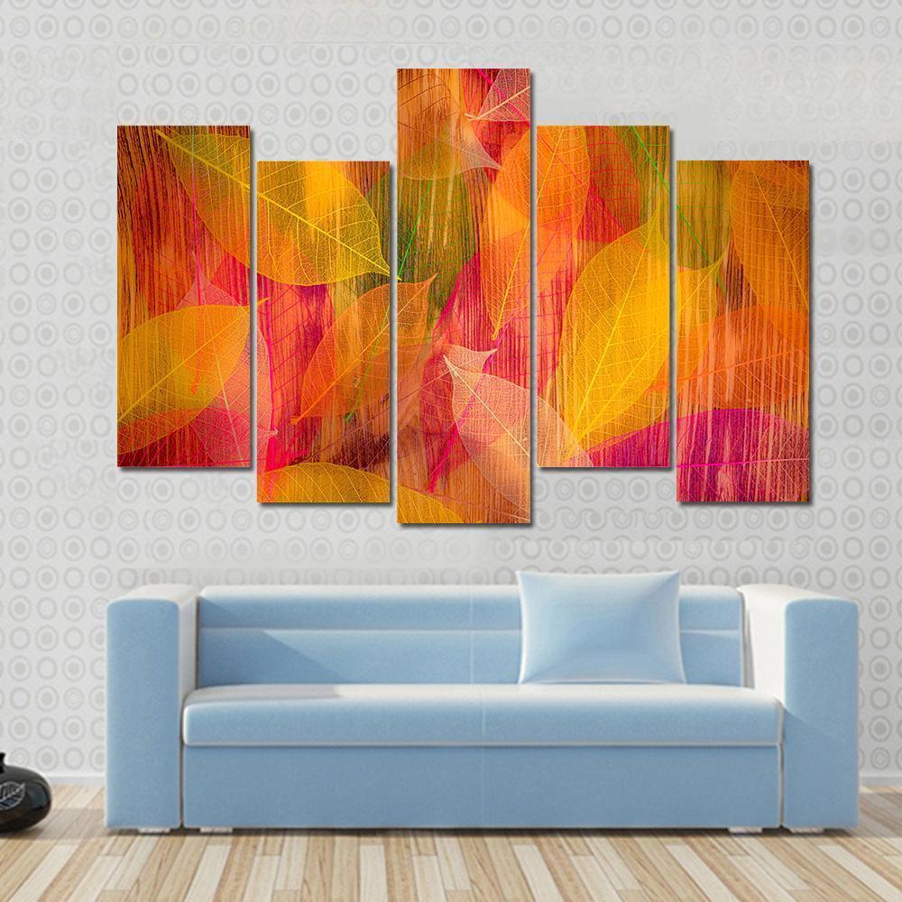Autumn Leaves Abstract Canvas Wall Art-5 Pop-Gallery Wrap-47" x 32"-Tiaracle