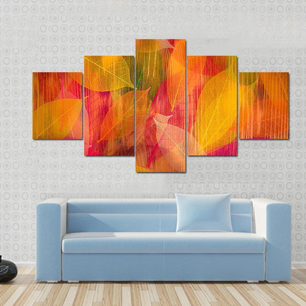 Autumn Leaves Abstract Canvas Wall Art-5 Star-Gallery Wrap-62" x 32"-Tiaracle