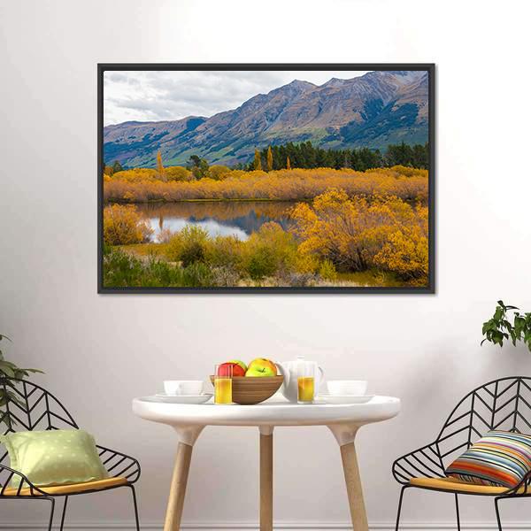 Autumn Leaves At Glenorchy Lake Canvas Wall Art-1 Piece-Floating Frame-24" x 16"-Tiaracle