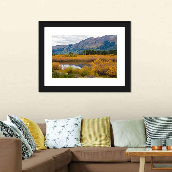 Autumn Leaves At Glenorchy Lake Canvas Wall Art-1 Piece-Framed Print-20" x 16"-Tiaracle