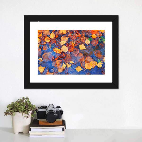 Autumn Leaves In Pond Canvas Wall Art-3 Horizontal-Gallery Wrap-25" x 16"-Tiaracle
