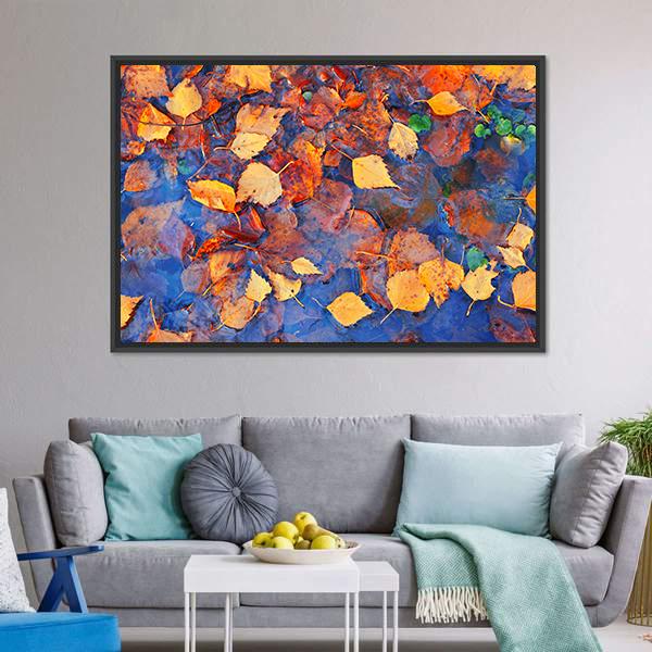 Autumn Leaves In Pond Panoramic Canvas Wall Art-1 Piece-36" x 12"-Tiaracle