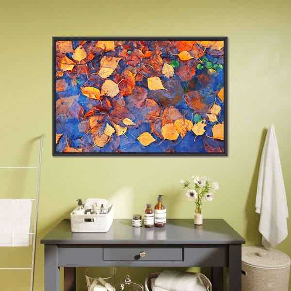 Autumn Leaves In Pond Panoramic Canvas Wall Art-1 Piece-36" x 12"-Tiaracle