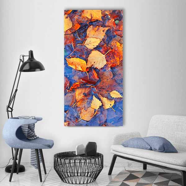 Autumn Leaves In Pond Vertical Canvas Wall Art-3 Vertical-Gallery Wrap-12" x 25"-Tiaracle