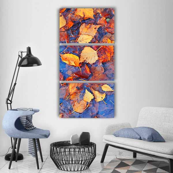 Autumn Leaves In Pond Vertical Canvas Wall Art-3 Vertical-Gallery Wrap-12" x 25"-Tiaracle