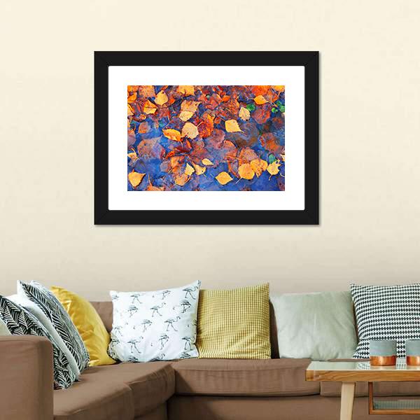 Autumn Leaves In Pond Vertical Canvas Wall Art-3 Vertical-Gallery Wrap-12" x 25"-Tiaracle
