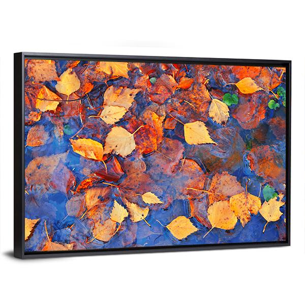 Autumn Leaves In Pond Vertical Canvas Wall Art-3 Vertical-Gallery Wrap-12" x 25"-Tiaracle