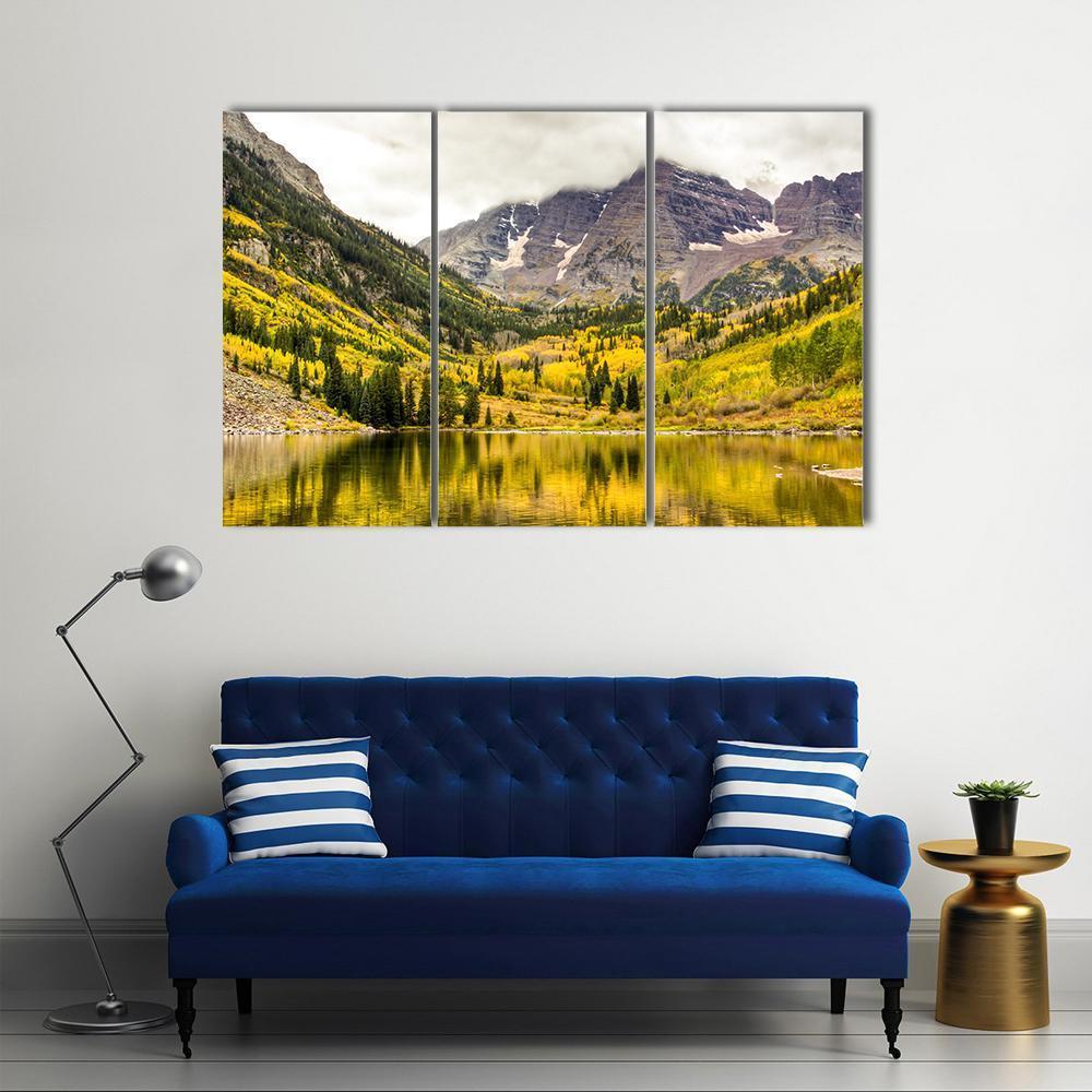 Autumn Mountain Lake Canvas Wall Art-3 Horizontal-Gallery Wrap-37" x 24"-Tiaracle