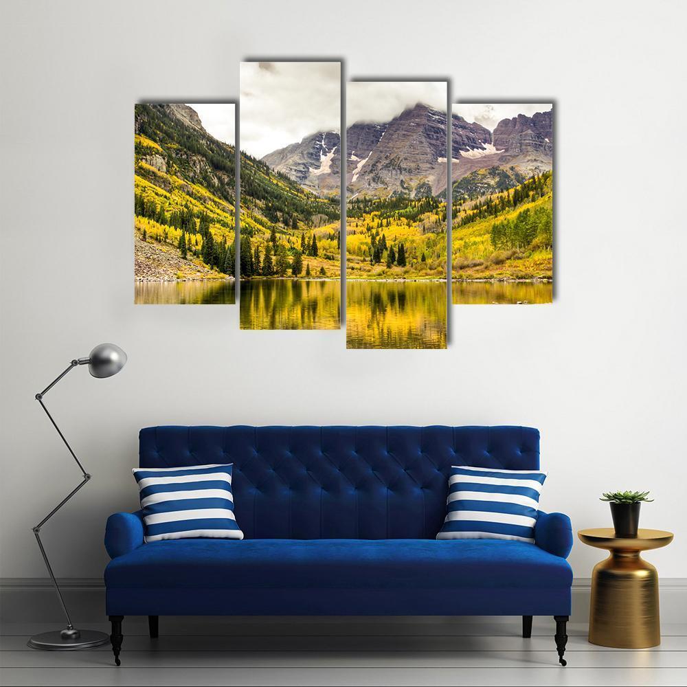 Autumn Mountain Lake Canvas Wall Art-4 Pop-Gallery Wrap-50" x 32"-Tiaracle