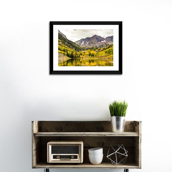 Autumn Mountain Lake Canvas Wall Art-1 Piece-Framed Print-20" x 16"-Tiaracle