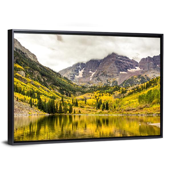 Autumn Mountain Lake Canvas Wall Art-3 Horizontal-Gallery Wrap-25" x 16"-Tiaracle