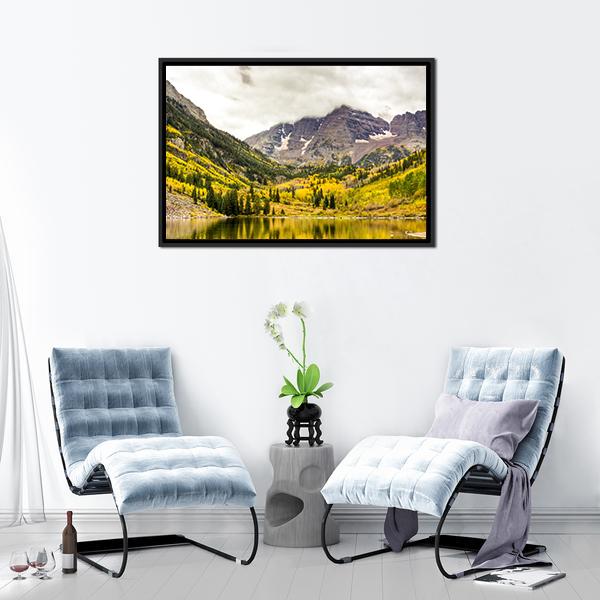 Autumn Mountain Lake Canvas Wall Art-3 Horizontal-Gallery Wrap-25" x 16"-Tiaracle