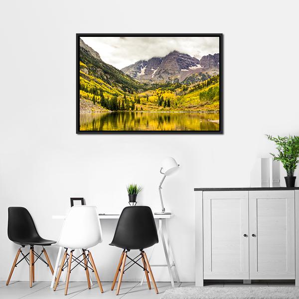 Autumn Mountain Lake Canvas Wall Art-3 Horizontal-Gallery Wrap-25" x 16"-Tiaracle