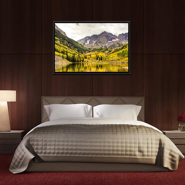 Autumn Mountain Lake Canvas Wall Art-3 Horizontal-Gallery Wrap-25" x 16"-Tiaracle