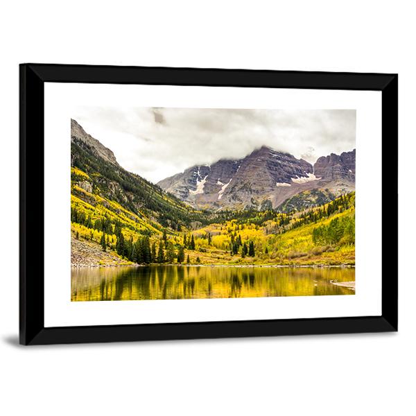 Autumn Mountain Lake Canvas Wall Art-3 Horizontal-Gallery Wrap-25" x 16"-Tiaracle