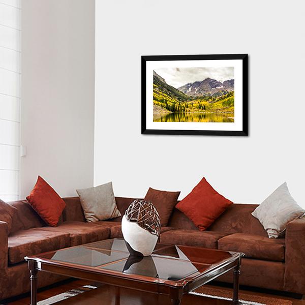 Autumn Mountain Lake Canvas Wall Art-3 Horizontal-Gallery Wrap-25" x 16"-Tiaracle