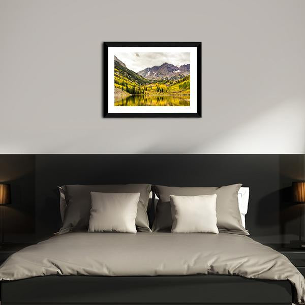 Autumn Mountain Lake Canvas Wall Art-3 Horizontal-Gallery Wrap-25" x 16"-Tiaracle