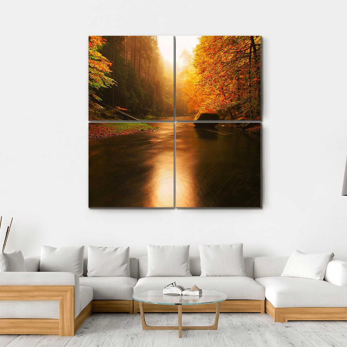 Autumn Mountain River Canvas Wall Art-4 Square-Gallery Wrap-17" x 17"-Tiaracle