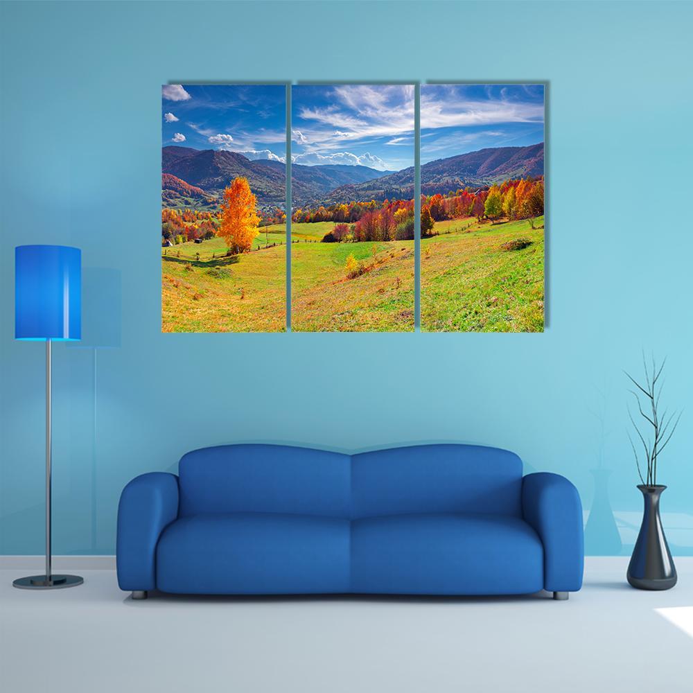 Autumn Mountain Village Canvas Wall Art-3 Horizontal-Gallery Wrap-37" x 24"-Tiaracle
