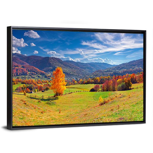 Autumn Mountain Village Canvas Wall Art-3 Horizontal-Gallery Wrap-25" x 16"-Tiaracle