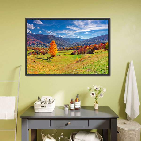 Autumn Mountain Village Canvas Wall Art-3 Horizontal-Gallery Wrap-25" x 16"-Tiaracle