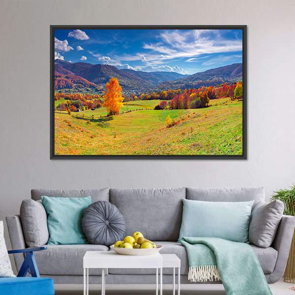 Autumn Mountain Village Canvas Wall Art-3 Horizontal-Gallery Wrap-25" x 16"-Tiaracle