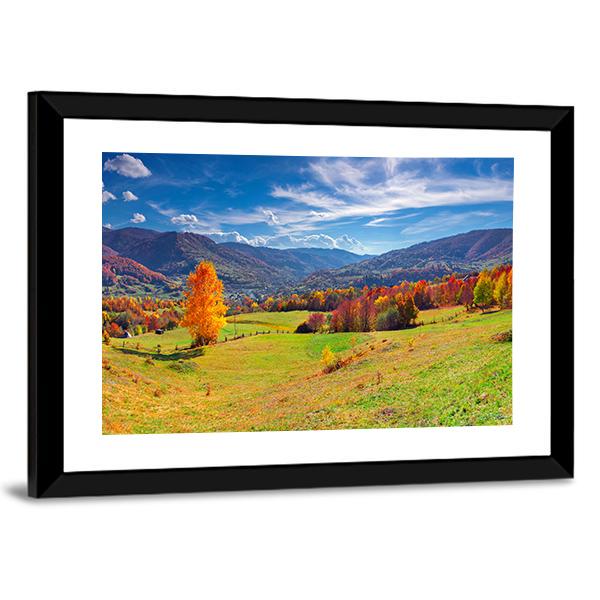 Autumn Mountain Village Canvas Wall Art-3 Horizontal-Gallery Wrap-25" x 16"-Tiaracle