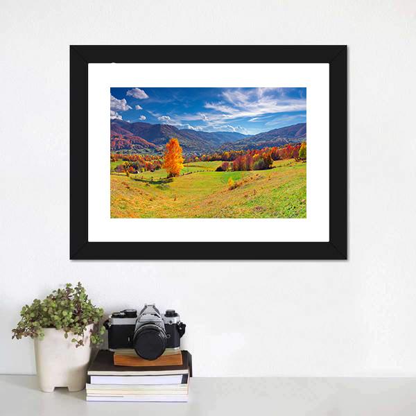 Autumn Mountain Village Canvas Wall Art-3 Horizontal-Gallery Wrap-25" x 16"-Tiaracle