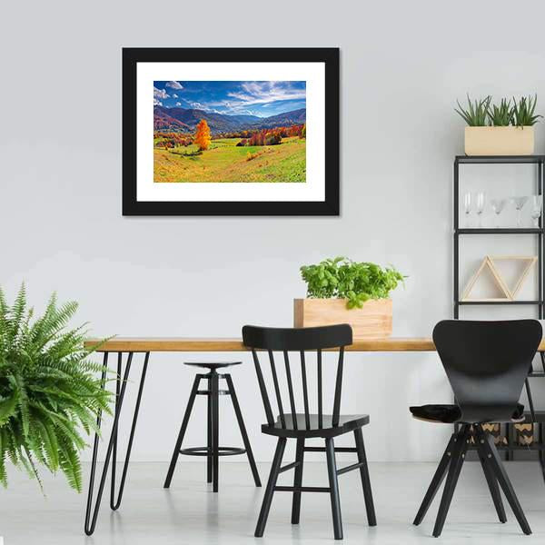 Autumn Mountain Village Canvas Wall Art-3 Horizontal-Gallery Wrap-25" x 16"-Tiaracle