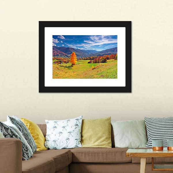 Autumn Mountain Village Canvas Wall Art-1 Piece-Framed Print-20" x 16"-Tiaracle