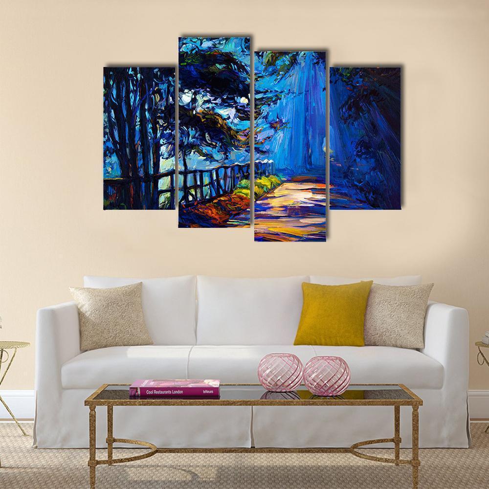 Autumn Park At Night Canvas Wall Art-4 Pop-Gallery Wrap-50" x 32"-Tiaracle