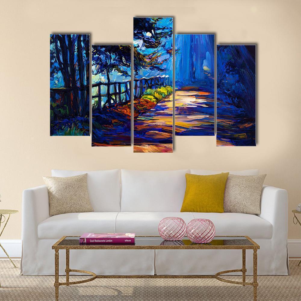 Autumn Park At Night Canvas Wall Art-5 Pop-Gallery Wrap-47" x 32"-Tiaracle