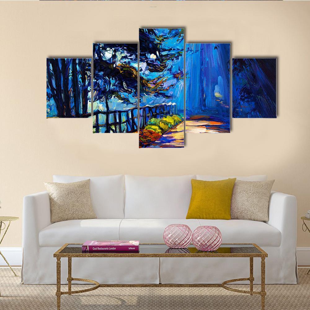 Autumn Park At Night Canvas Wall Art-3 Horizontal-Gallery Wrap-37" x 24"-Tiaracle