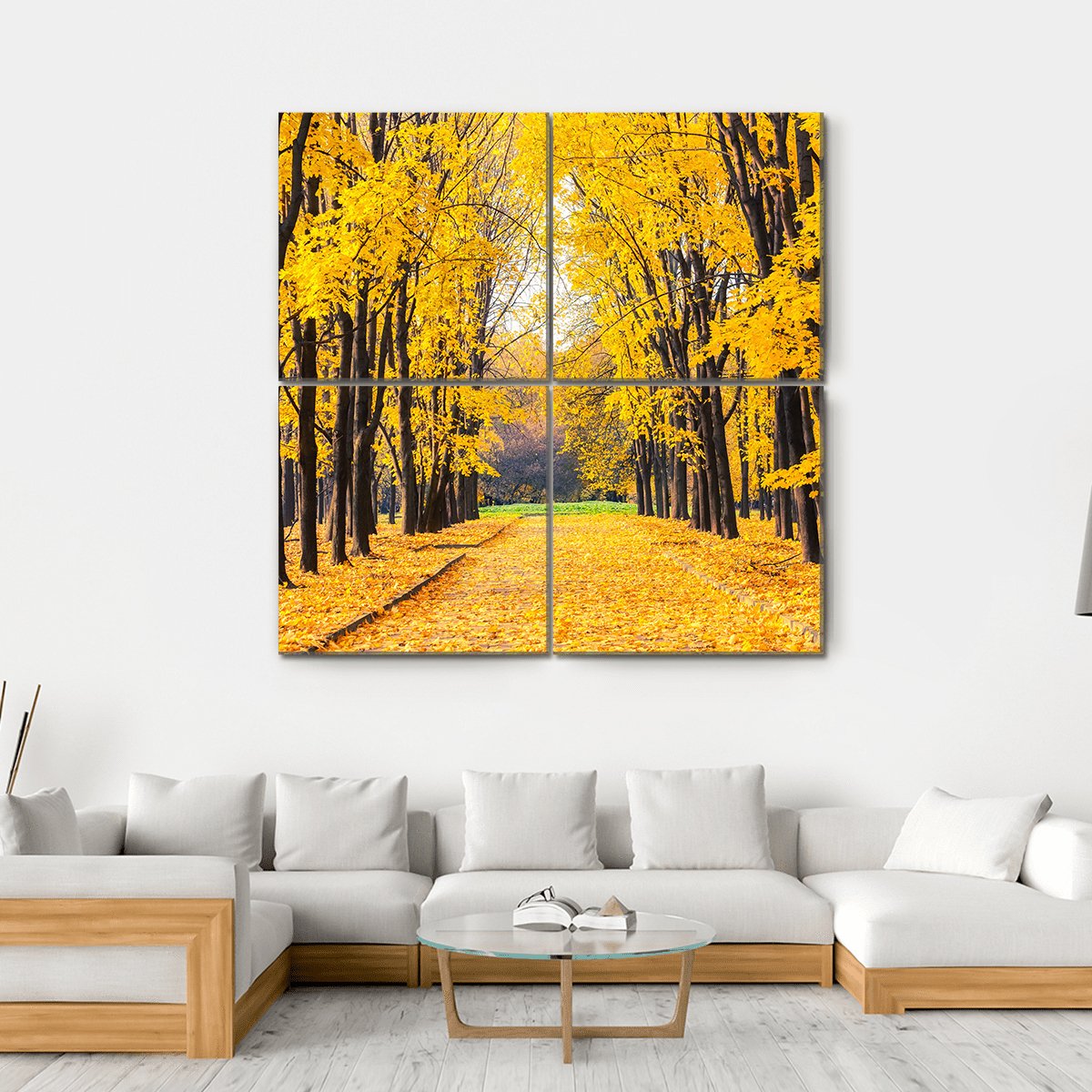 Autumn Park In Alley Canvas Wall Art-4 Square-Gallery Wrap-17" x 17"-Tiaracle