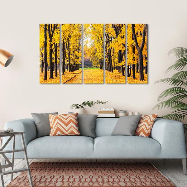 Autumn Park In Alley Canvas Wall Art-5 Horizontal-Gallery Wrap-22" x 12"-Tiaracle