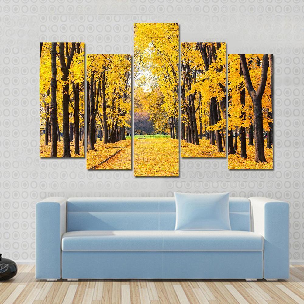 Autumn Park In Alley Canvas Wall Art-5 Pop-Gallery Wrap-47" x 32"-Tiaracle