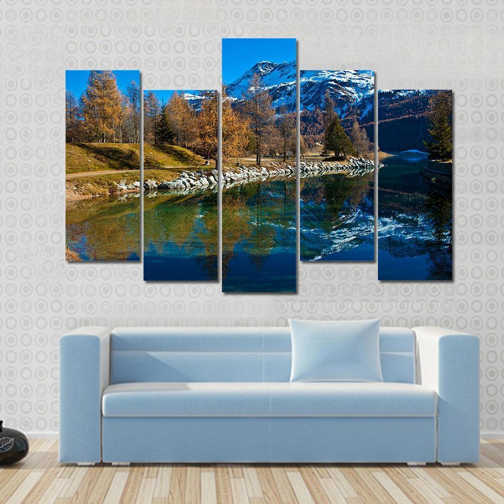 Silvaplana Lake Switzerland Canvas Wall Art-5 Pop-Gallery Wrap-47" x 32"-Tiaracle