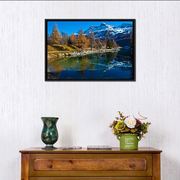 Silvaplana Lake Switzerland Canvas Wall Art-1 Piece-Floating Frame-24" x 16"-Tiaracle