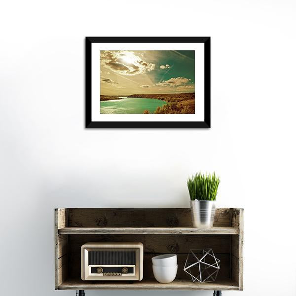 Autumn River Side Landscape Canvas Wall Art-1 Piece-Framed Print-30" x 20"-Tiaracle