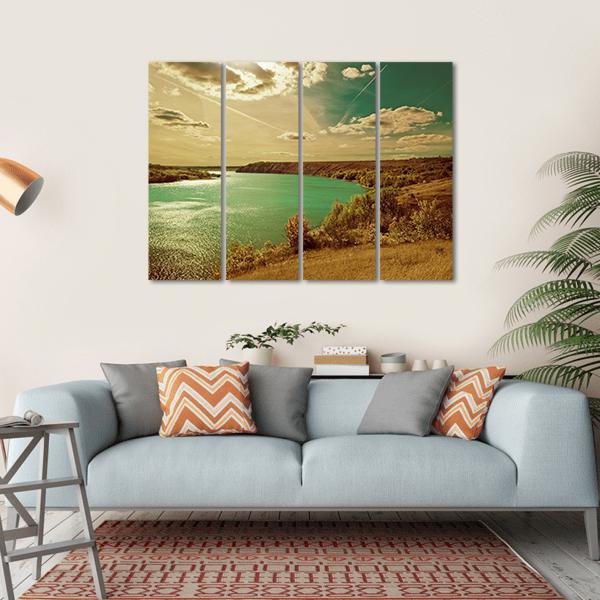 Autumn River Side Landscape Canvas Wall Art-4 Horizontal-Gallery Wrap-34" x 24"-Tiaracle