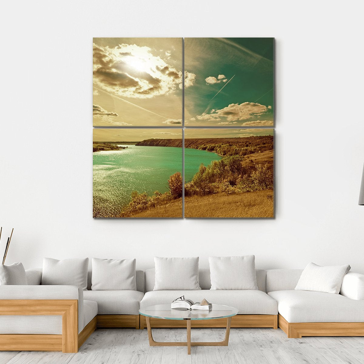 Autumn River Side Landscape Canvas Wall Art-4 Square-Gallery Wrap-17" x 17"-Tiaracle