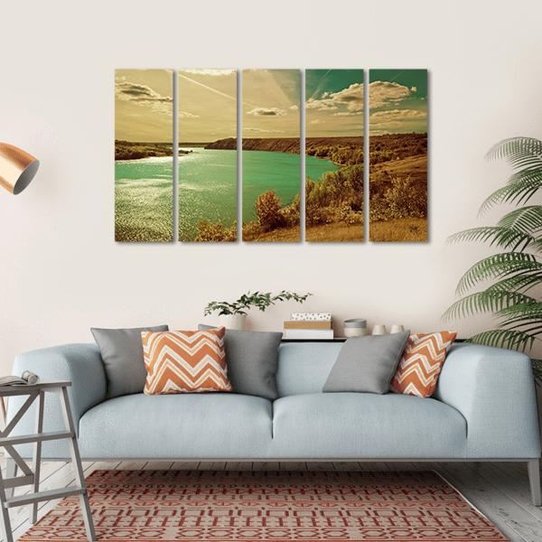 Autumn River Side Landscape Canvas Wall Art-5 Horizontal-Gallery Wrap-22" x 12"-Tiaracle