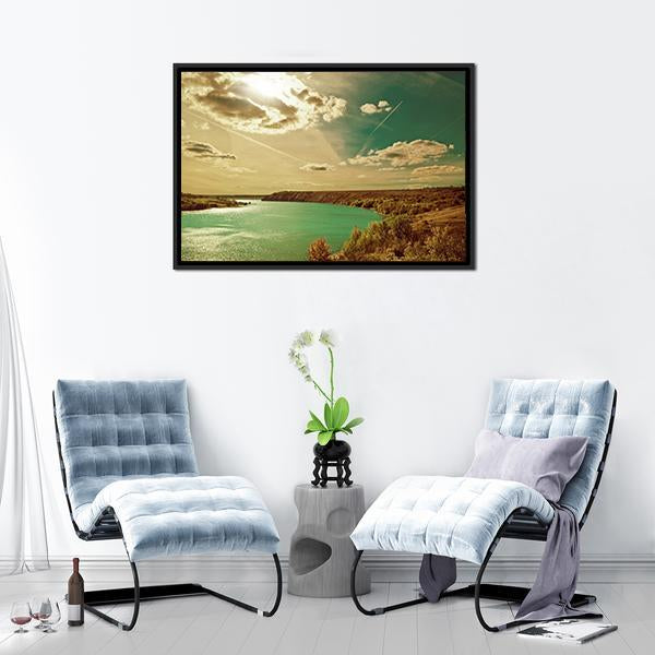 Autumn River Side Landscape Canvas Wall Art-5 Horizontal-Gallery Wrap-22" x 12"-Tiaracle