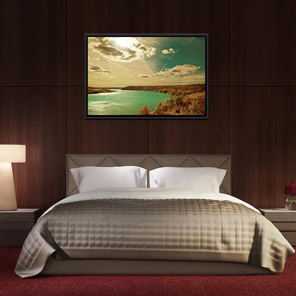 Autumn River Side Landscape Canvas Wall Art-5 Horizontal-Gallery Wrap-22" x 12"-Tiaracle